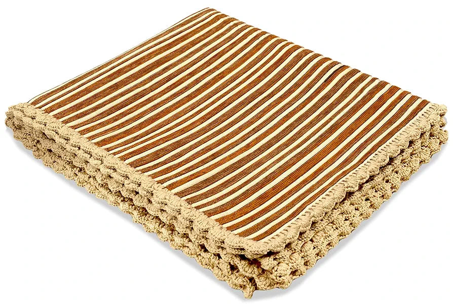 Saral Home Easy Living Polyester And Polyester Blend Striped Soft Decorative Viscose Chenille Sofa Covers/throw Colour Gold & Gold