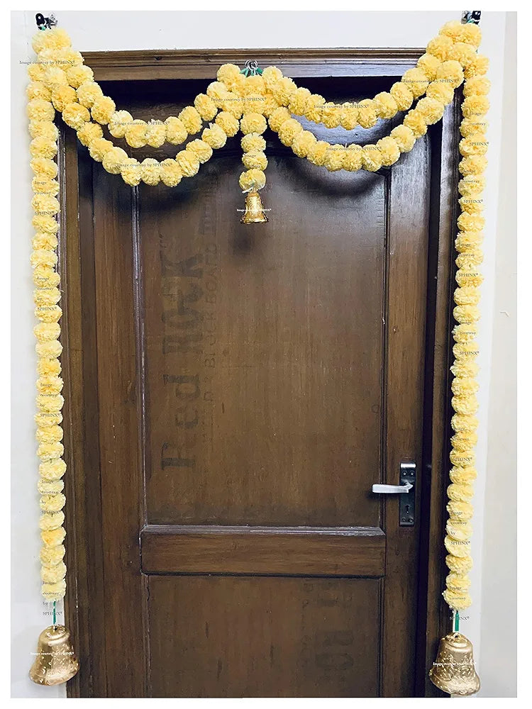 Artificial Marigold Fluffy Flowers Garlands Door Toran/Door Hangings Cream
