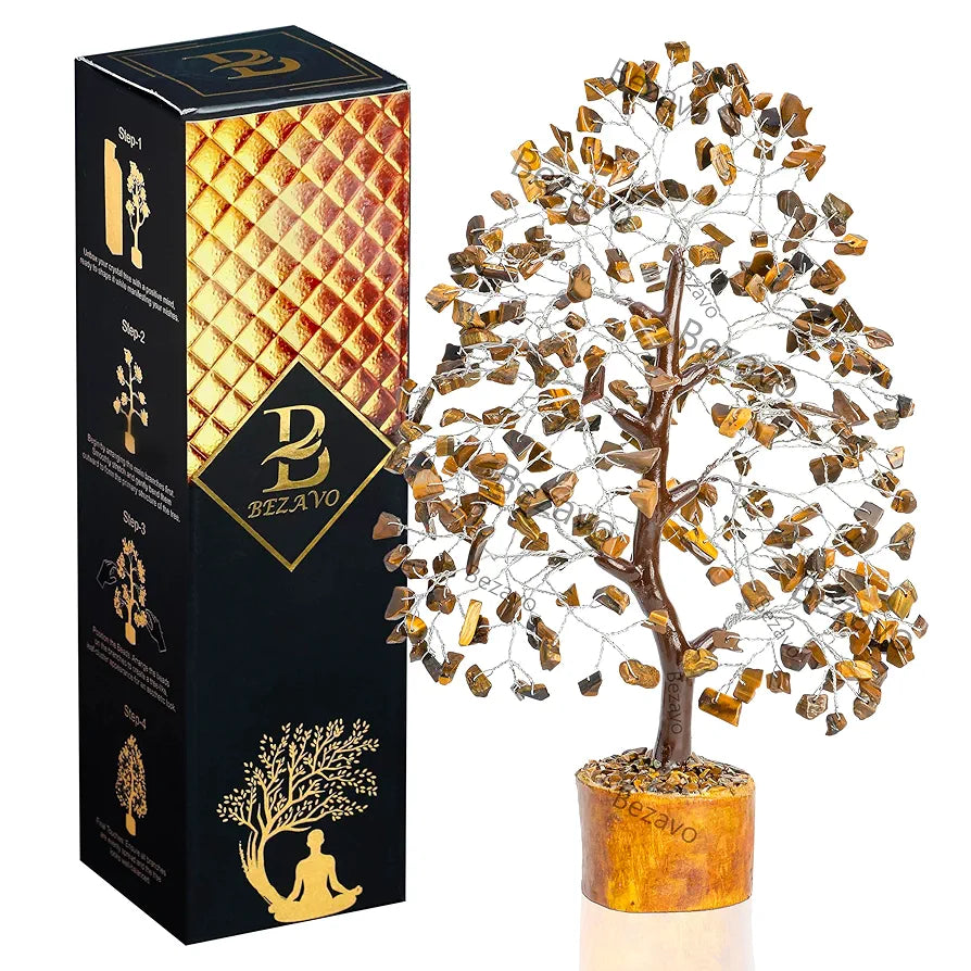 Bezavo Tiger Eye Crystal Tree Silver Wire