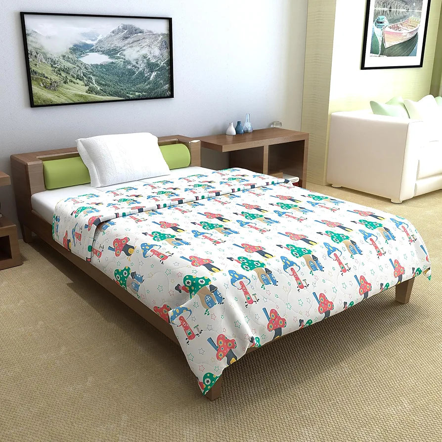 Divine Casa 120 GSM Cotton Single Bed Comforter Soft & Lightweight Reversible All-Season Blanket Colour Bright White