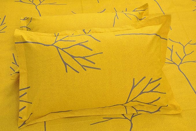 Huesland by Ahmedabad Cotton 144 TC Cotton King Size Bedsheet with 2 Pillow Covers | Yellow