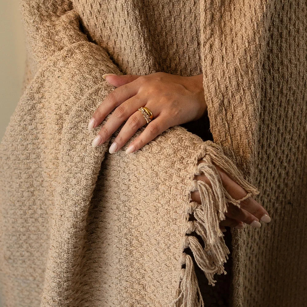 Sashaa World Weaved Beige Cotton Throw Colour Beige