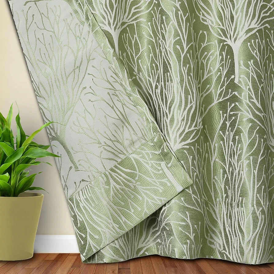 Cloth Fusion Jacquard Long Door Curtain 9 feet Set of 2 Green 02