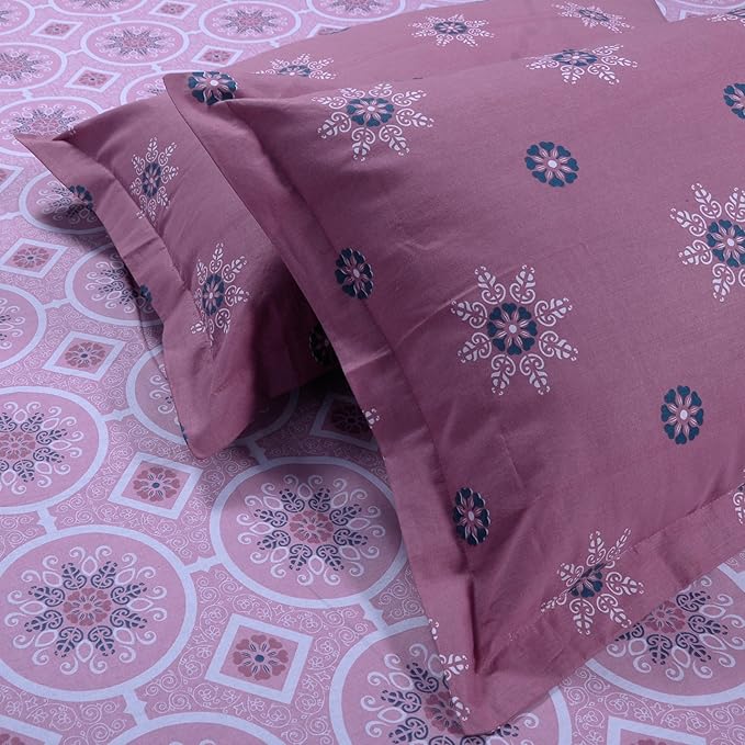 Huesland by Ahmedabad Cotton 144 TC Cotton Bedsheets for King Size Bed with 2 Pillow Covers | Mandala | Pink & Magenta