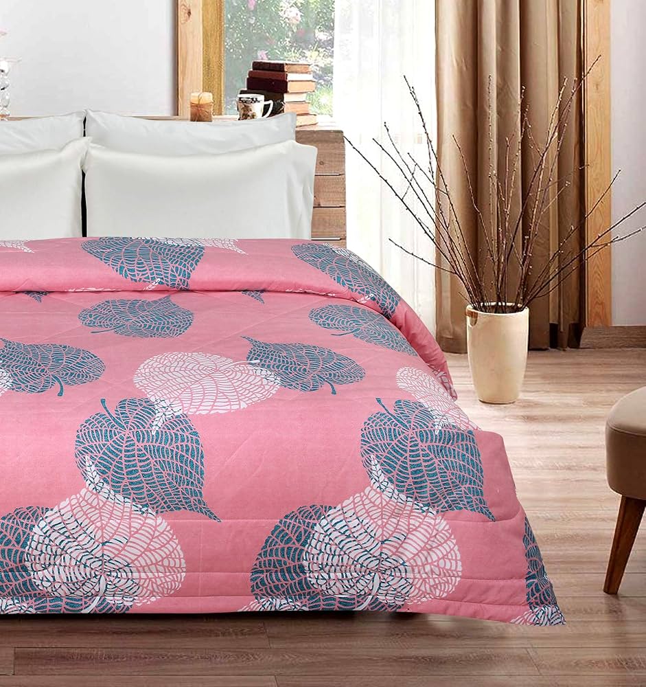 BSB Home 2nd Gen Microfiber Reversible AC Comforter Blanket for Winter Quilt Duvets for King Size Double Bed Light Green and Pink