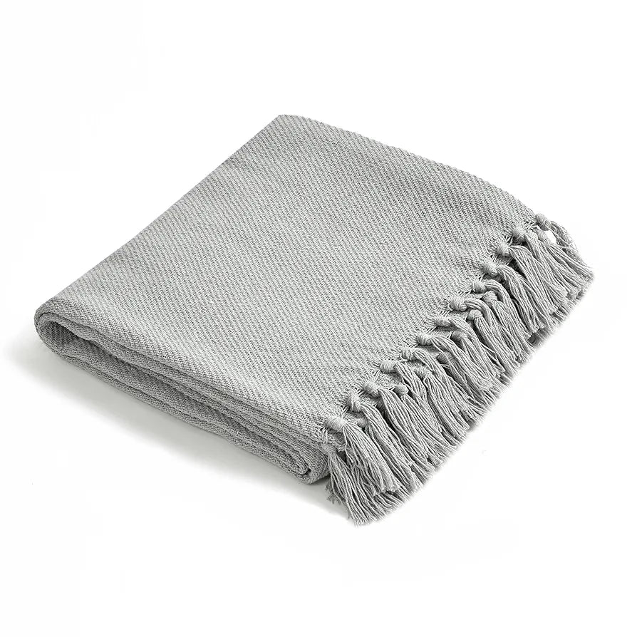 Sashaa World Solid Grey Cotton Throw Colour Light Grey
