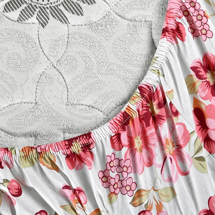 Divine Casa Floret 100% Cotton King Fitted Bedsheet 144 TC Deep Pocket Design Soft & Breathable Fabric Colour Rosy Retreat