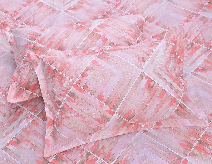 Huesland by Ahmedabad Cotton 144 TC Cotton King Size Bedsheet with 2 Pillow Covers - Brown, Peach & White