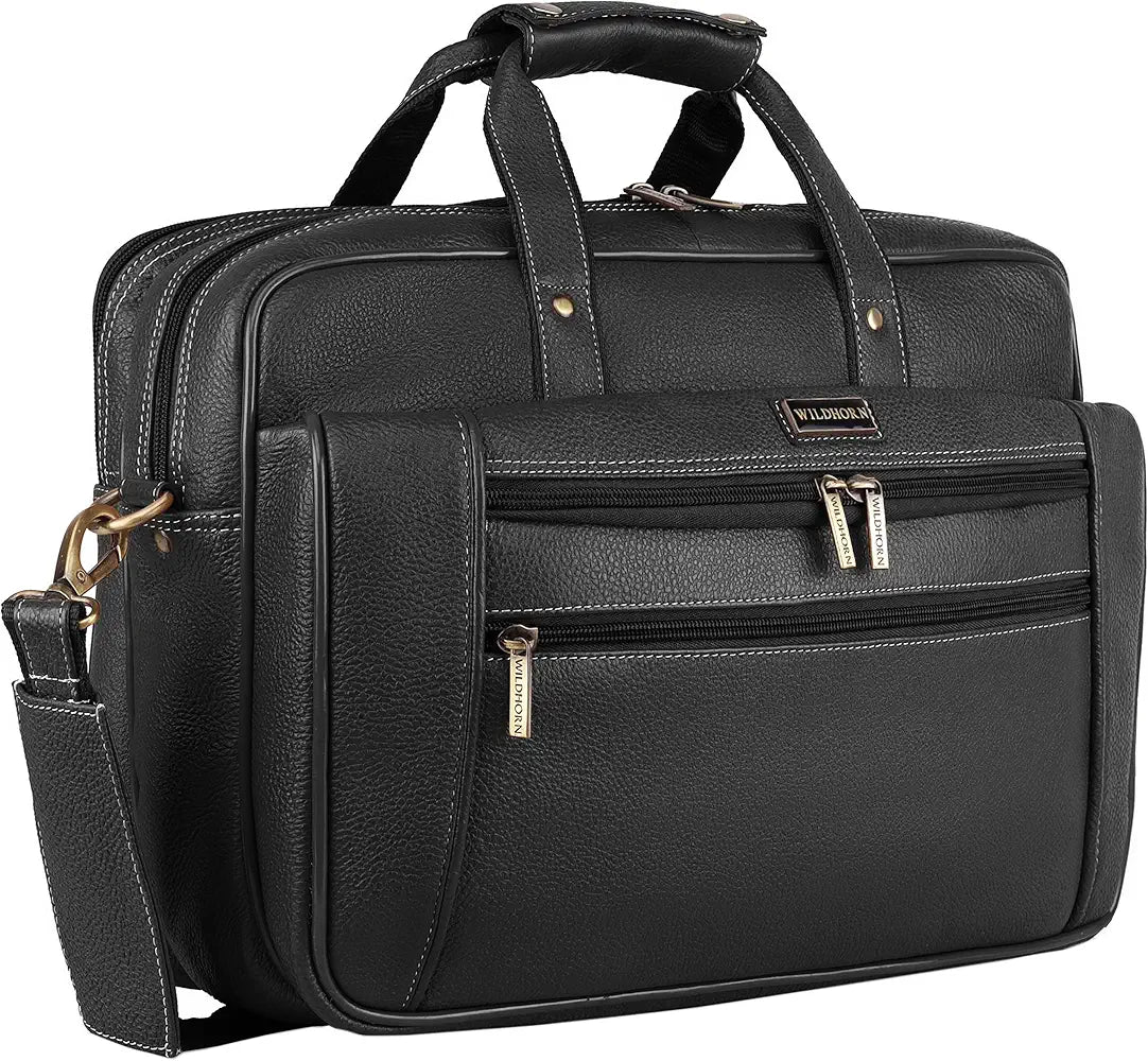 WildHorn Leather Briefcase for Men I Computer Bag Laptop Bag I Business Travel Messenger Bag For Men l Large 16 Inch,For Daily Use