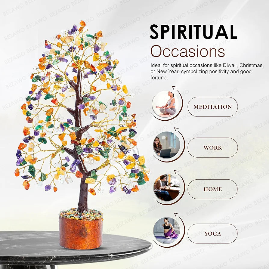 Bezavo Mix Chakra Crystal Tree M seal & Golden Wire