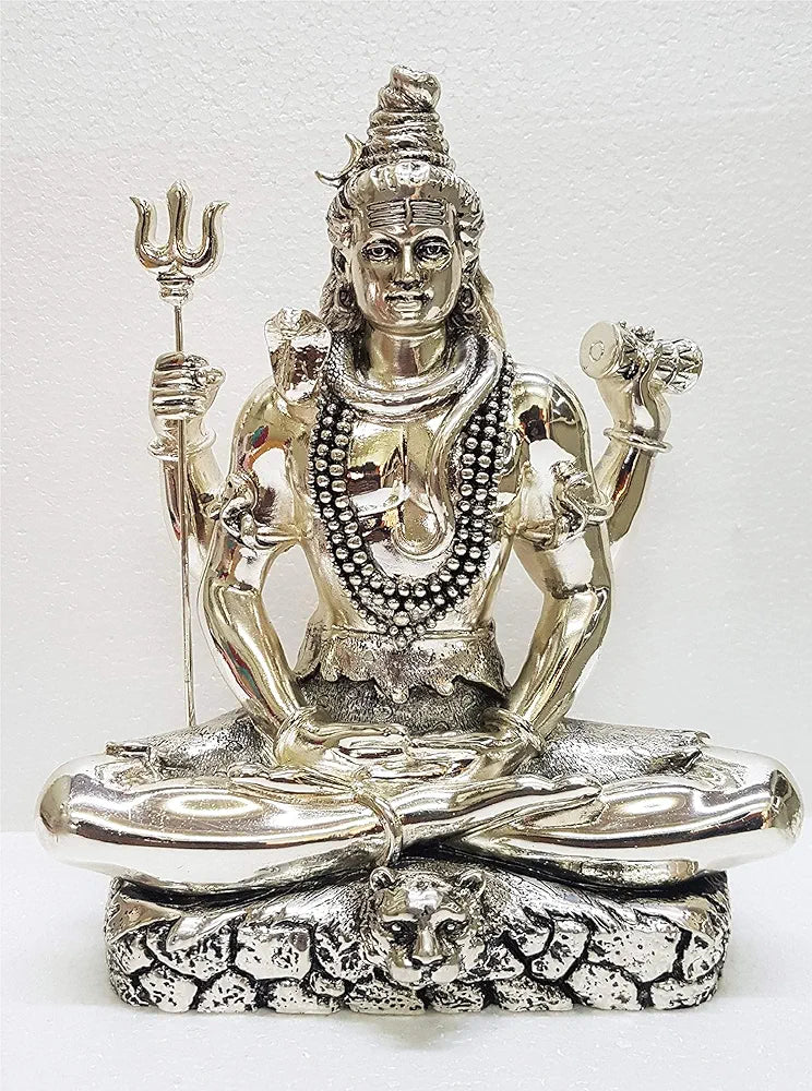 Gold Art India Lord Shiva Silver Plated Antique Idol with Trishul