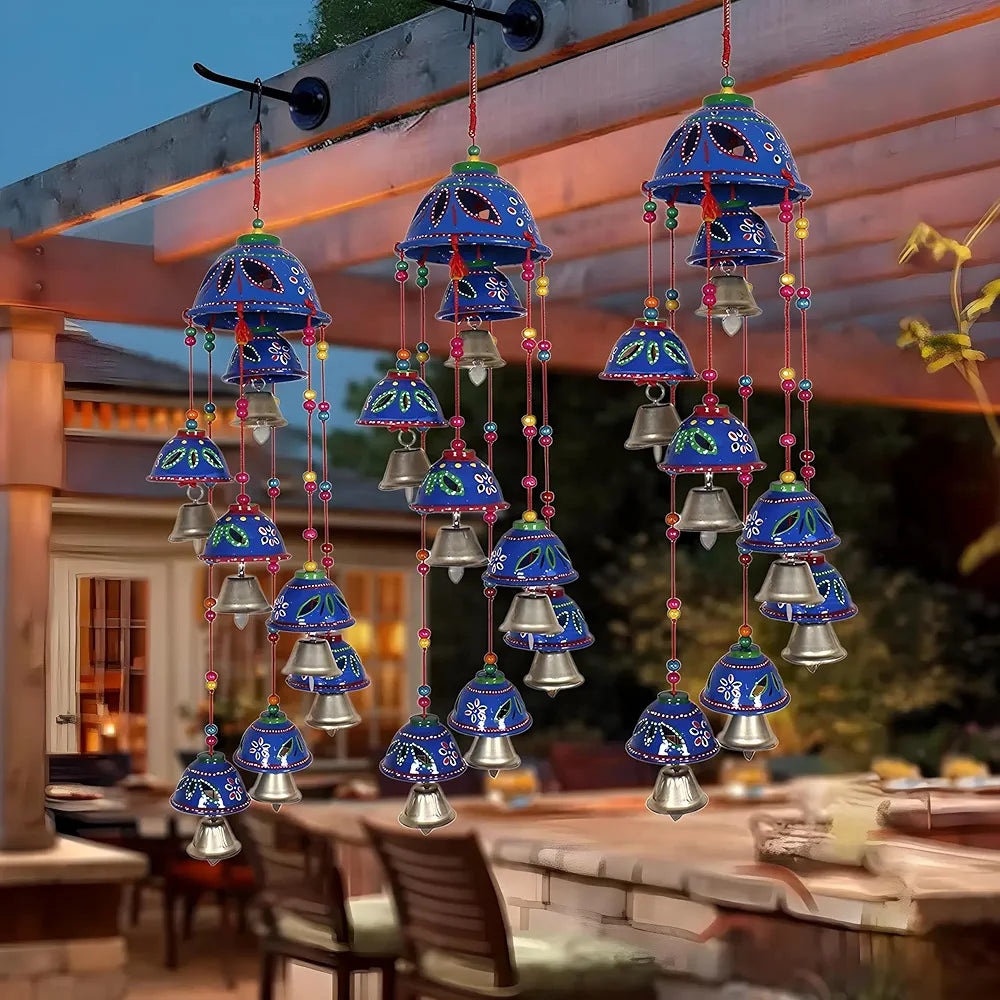 Kuber Industries Rajasthani Design Handcrafted Hanging Windchimes with 8 Bells Pack of 2