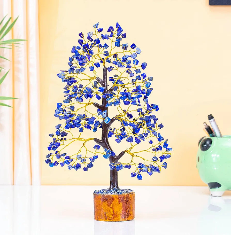 HindCraft Lapis Lazuli Crystal Tree Golden Wire 10-12 inch