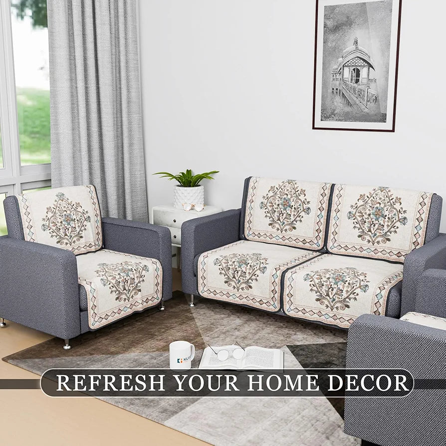 Kuber Industries Sofa Cover Net 2+1+1 Seater Sofa Slip Cover Set Flower Digital Embroidery Print-730 Green