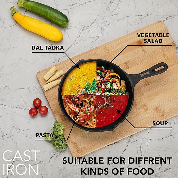 Sumeet Pre Seasoned Heavy Weight Cast Iron Frying Pan 21cm Weight 1.480Kg Black