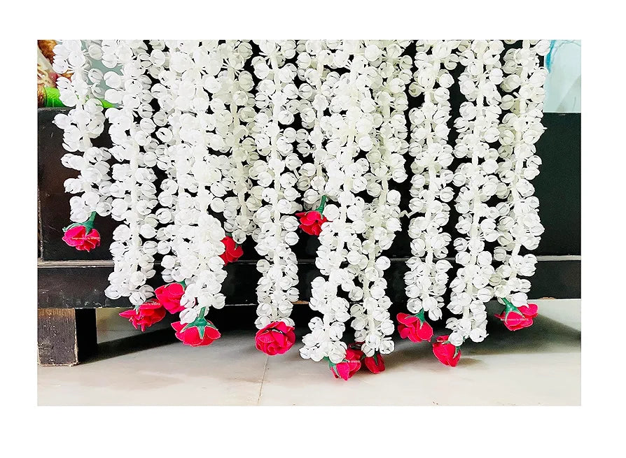 Artificial Jasmine Buds & Rose Strings Garlands Dark Pink