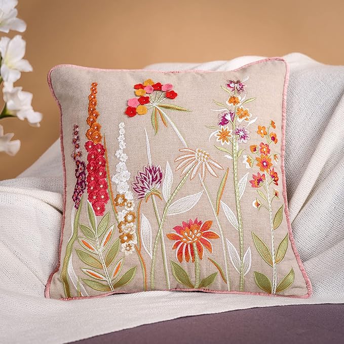 Haus & kinder Decorative Embroidered Cushion Cover | Colour Embroidery Felt