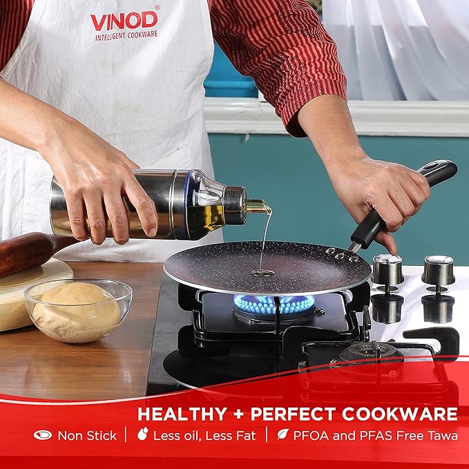 Vinod Zest Marbilo Aluminium Non Stick Concave Tawa - 24 cm | Roti / Chapati Tawa | 3 mm Thick | 5 Layer Coating | Stain Resistant