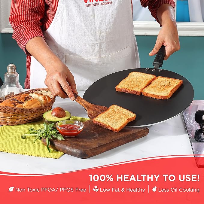 Vinod Zest Aluminium Non Stick Flat Multi Tawa - 30 cm | Triple Layer Ceramic Coating | 4mm Extra Thick Chapati Tawa