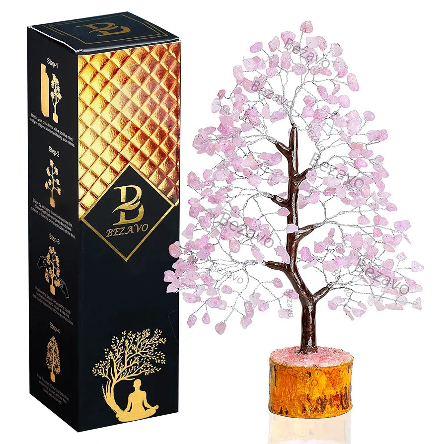 Bezavo Rose Quartz Crystal Tree Silver Wire 10-12 Inch