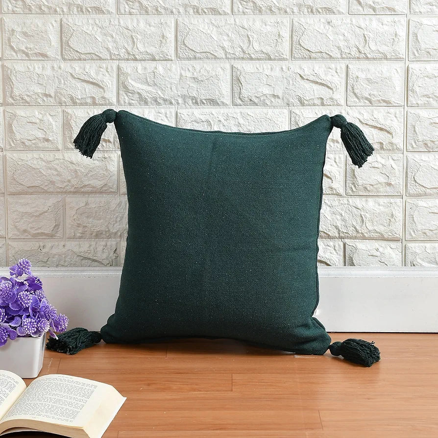 Sashaa World 100% Cotton Cushion Covers Colour Green With Tassels/decorative Throw Pillow( Set Of 2)