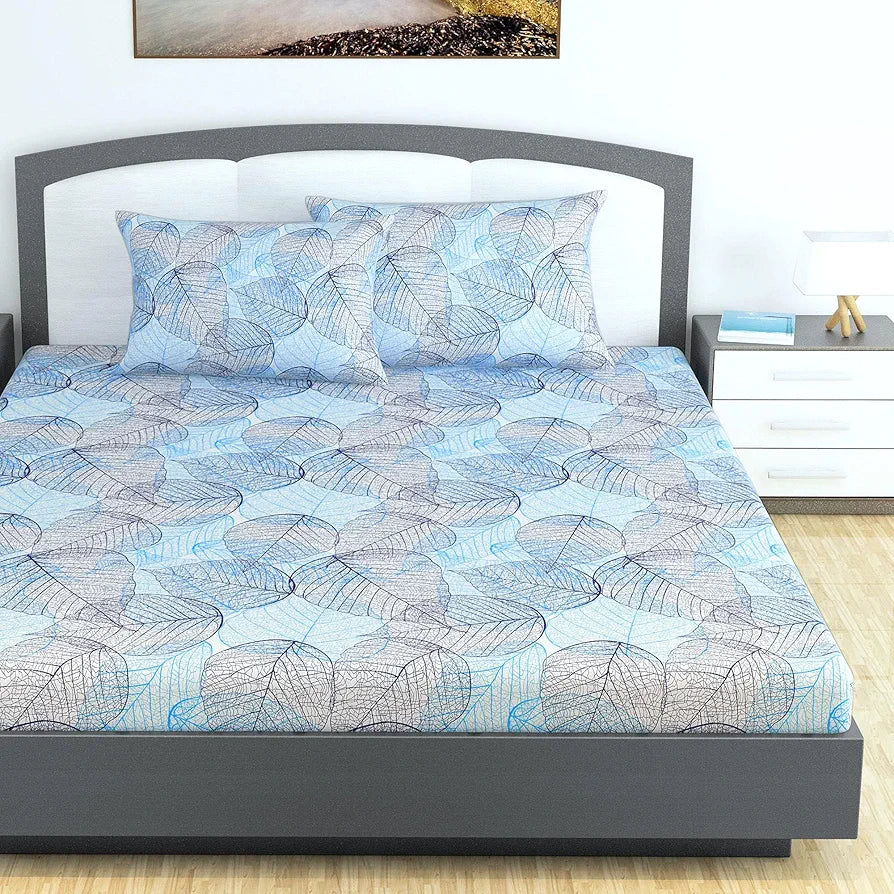 Divine Casa 100% Cotton 144 TC King Size Bedsheet with 2 Pillow Covers Colour Light Blue