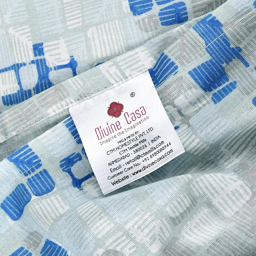 Divine Casa 144 TC Pure Cotton Double Bed Bedsheet with 2 Pillow Covers Mosaic Bloom Colour Blue Grey