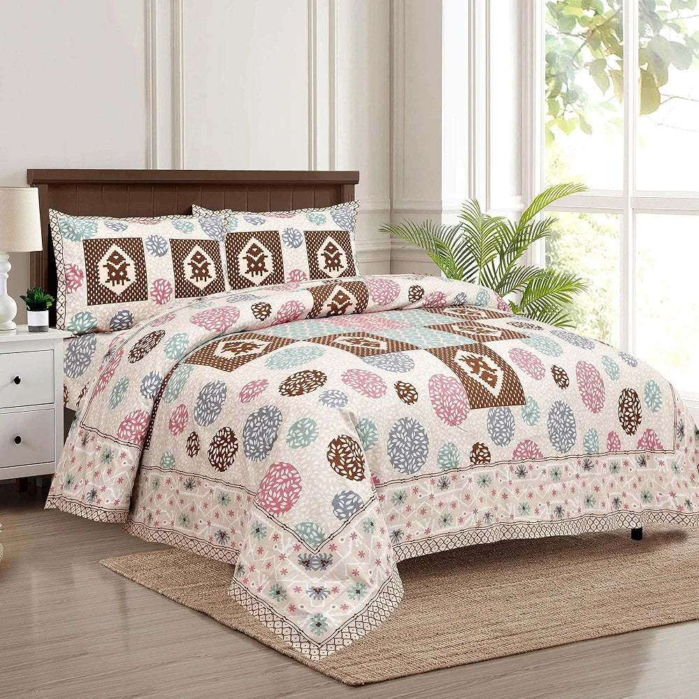 Kuber Industries Double Bedsheet with 2 Pillow Covers 186 TC Premium Cotton Cream