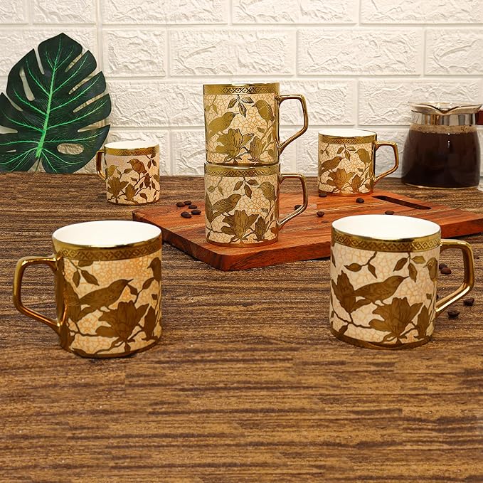 Femora Bone China Gloden Tea Cup | Weaver Love Glod | 160 Ml | Gold