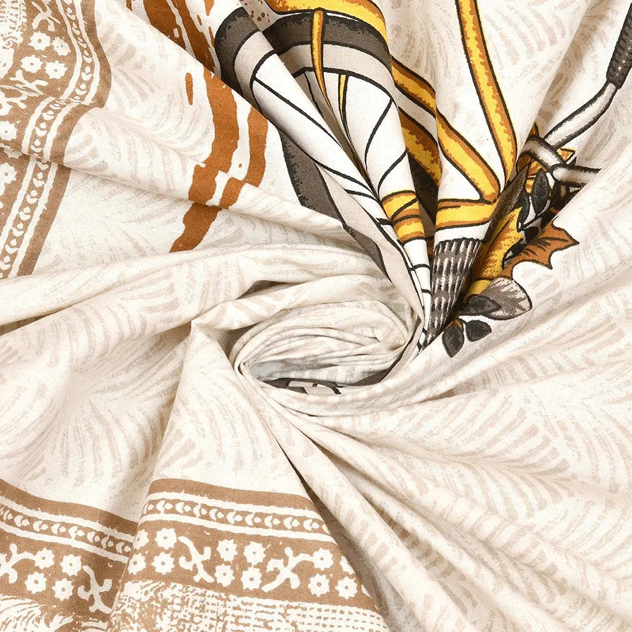 Kuber Industries Double Bedsheet with 2 Pillow Covers 160 TC Premium Cotton Photo Frame Cycle Brown