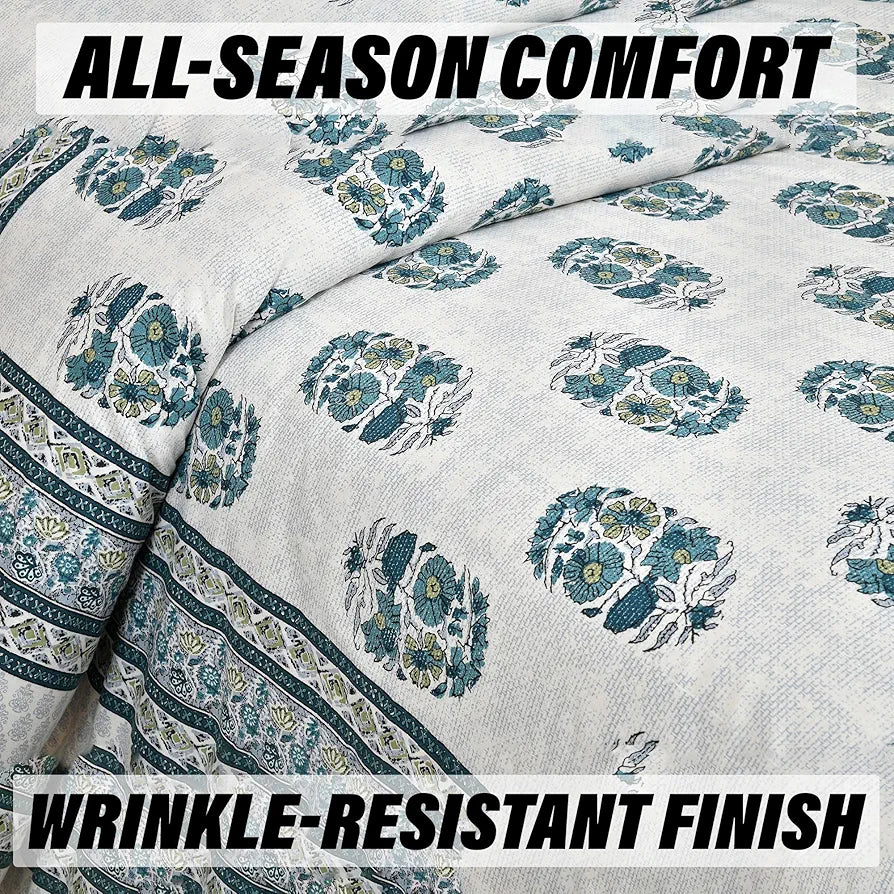 Kuber Industries Double Bedsheet with 2 Pillow Covers 160 TC Premium Cotton Dezier Flower Boota Green