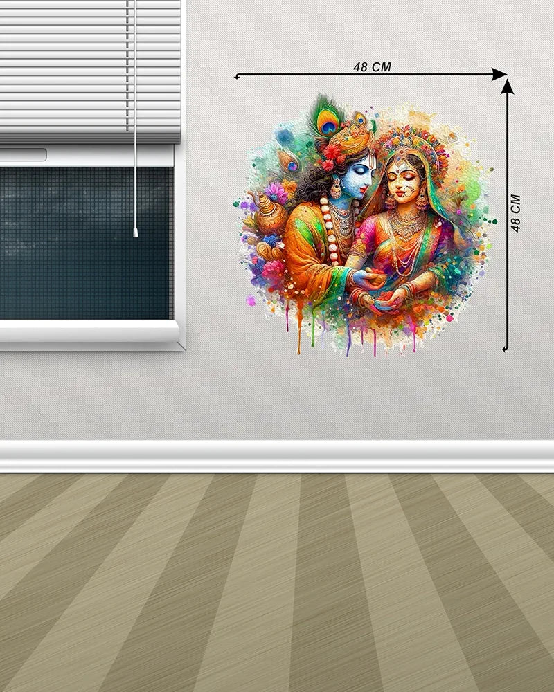 Rng Graphics Pvc Vinyl Krishna Wall Sticker Radha Krishna Wall Stickers Multicolor 48cm X 48cm DW-136L