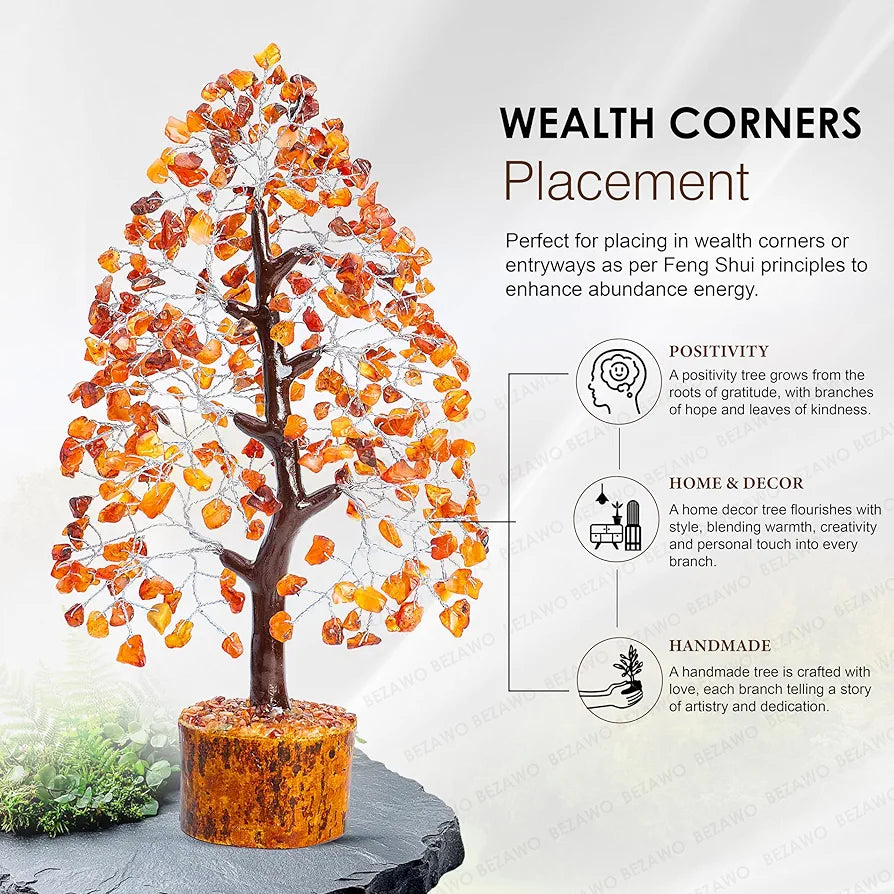 Bezavo Carnelian Crystal Tree for Positive Energy & Healing Silver Wire