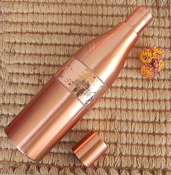 Indian Art Villa Pure Copper Leak Proof Bottle With Half Hammered Dolphin Design