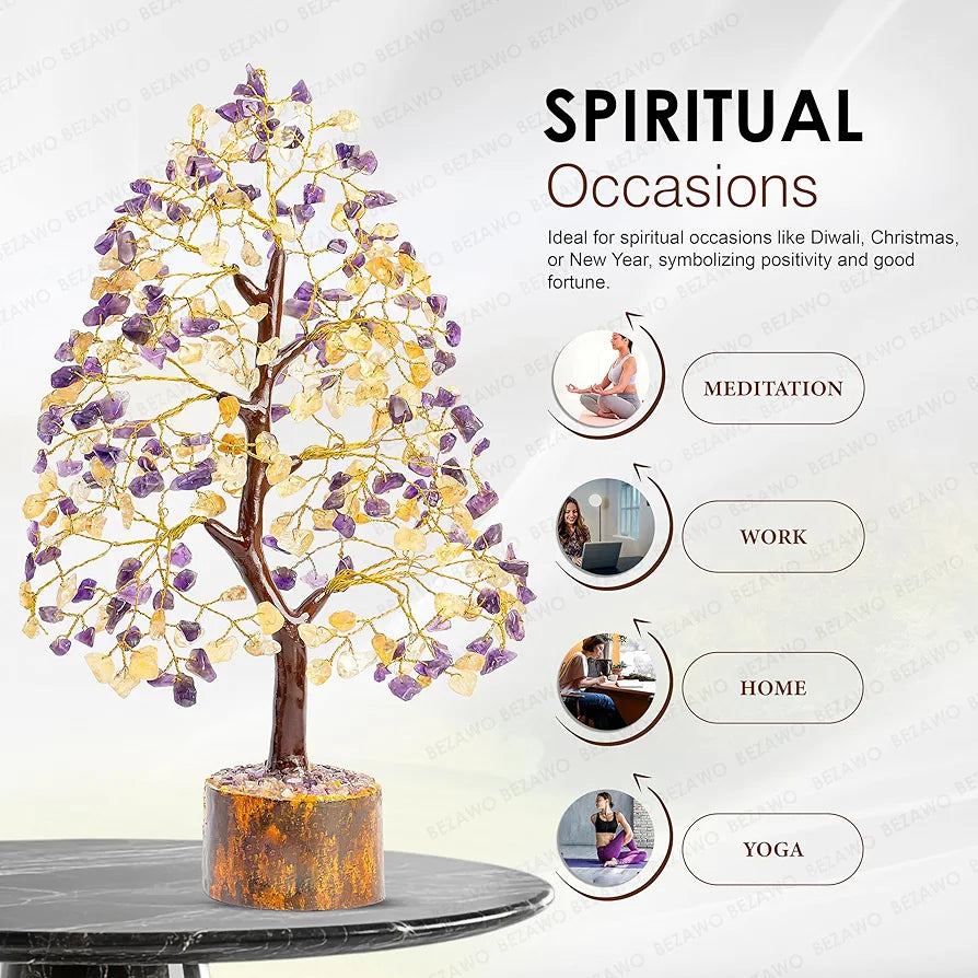 Bezavo Amethyst & Citrine Crystal Tree Feng Shui Tree of Life for Healing & Prosperity