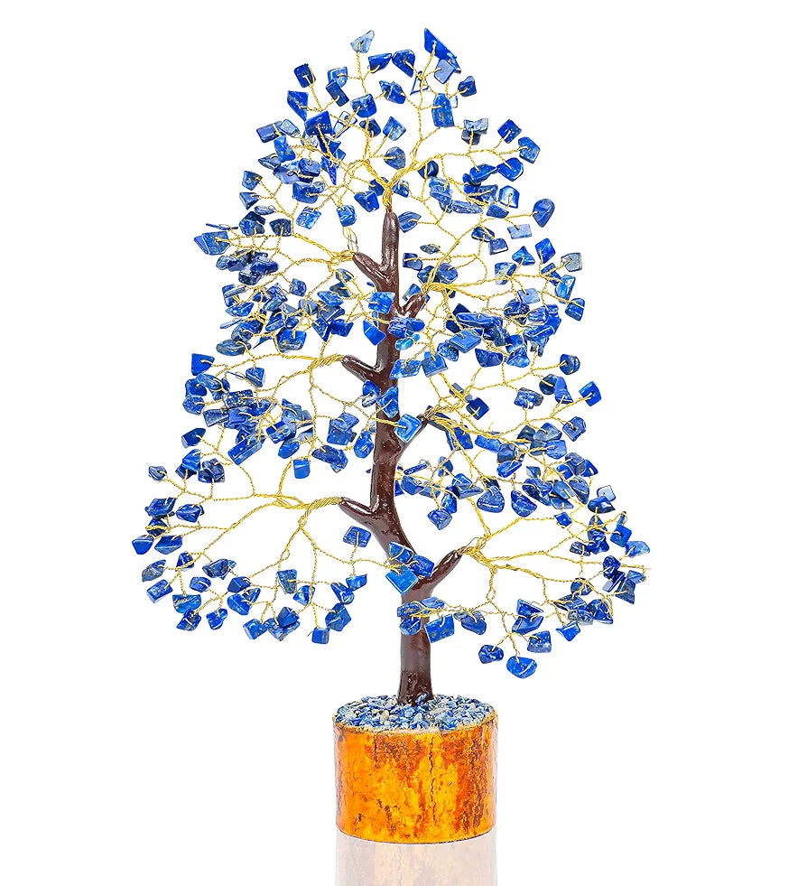 HindCraft Lapis Lazuli Crystal Tree Golden Wire 10-12 inch