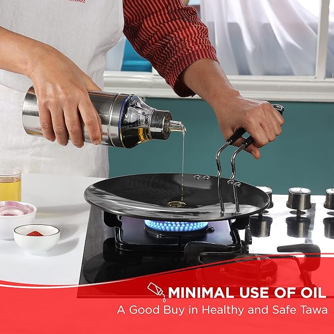 Vinod Black Pearl Plus Hard Anodised Roti/paratha/phulka Tawa | 22 Cm Diameter With Riveted Sturdy Handle | 5.25 Mm Thickness | Black