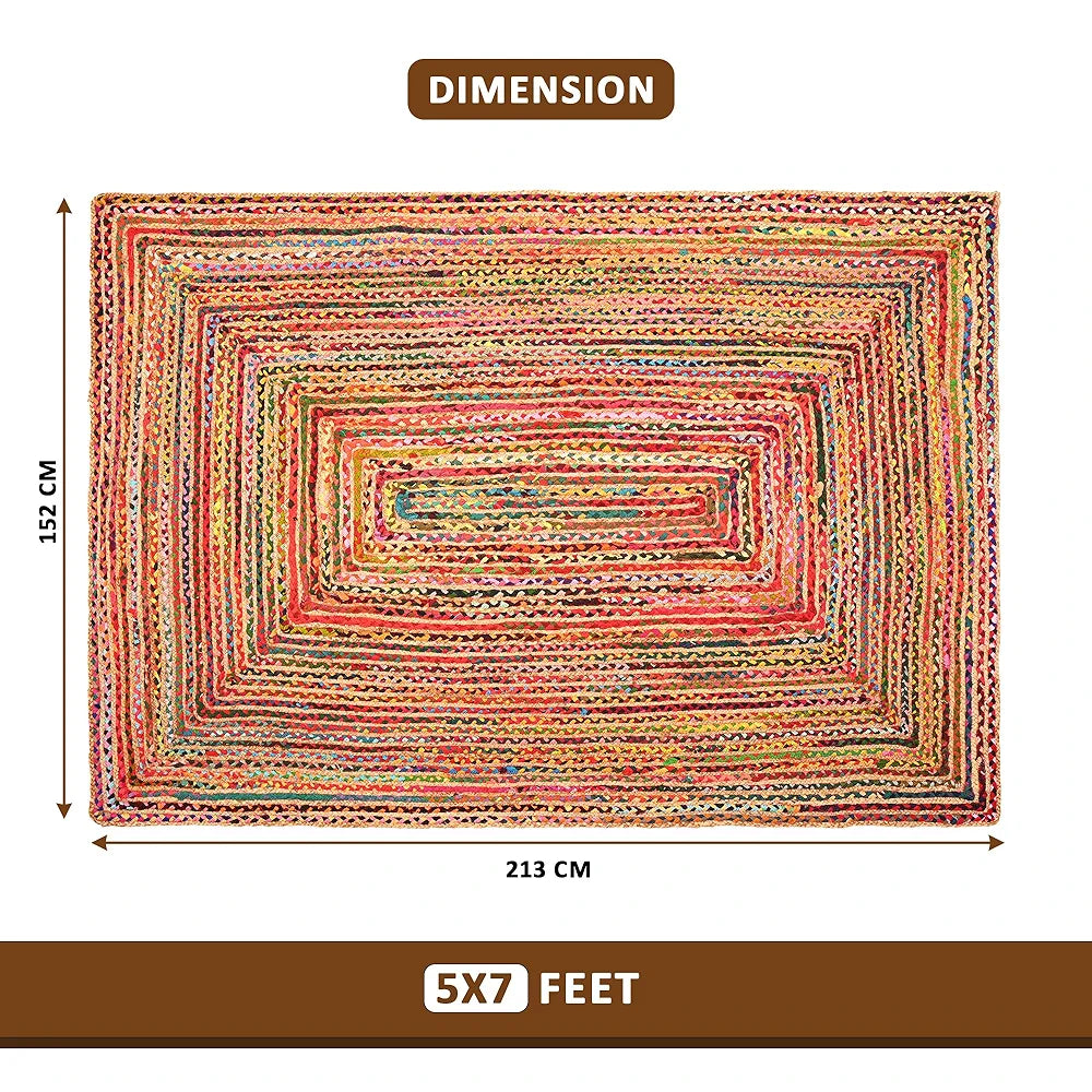 Kuber Industries 5x7 Feet Anti-Skid Satranji Doubling Jute Rug & Carpet for Home & Bedroom Pink