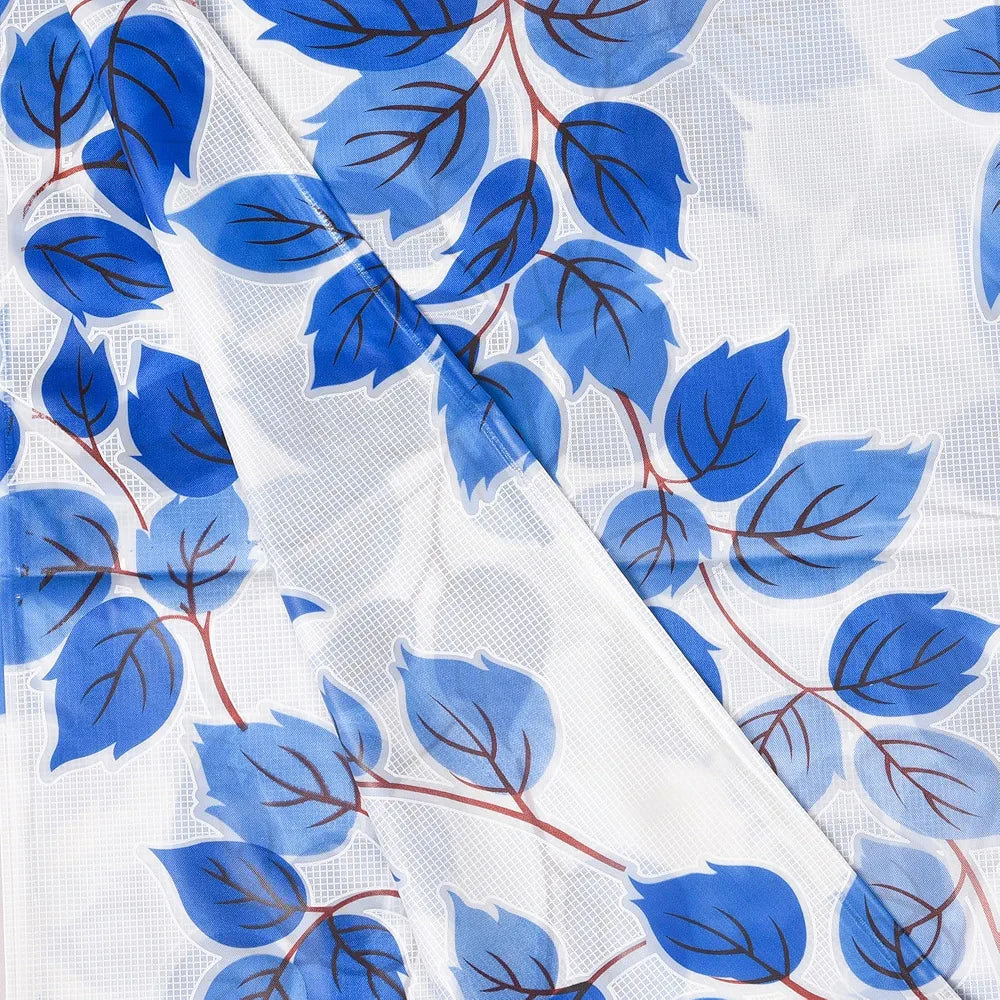 Kuber Industries Shower Curtain Bathroom Shower Curtain 8 Rings Curtain Leaf Print Blue