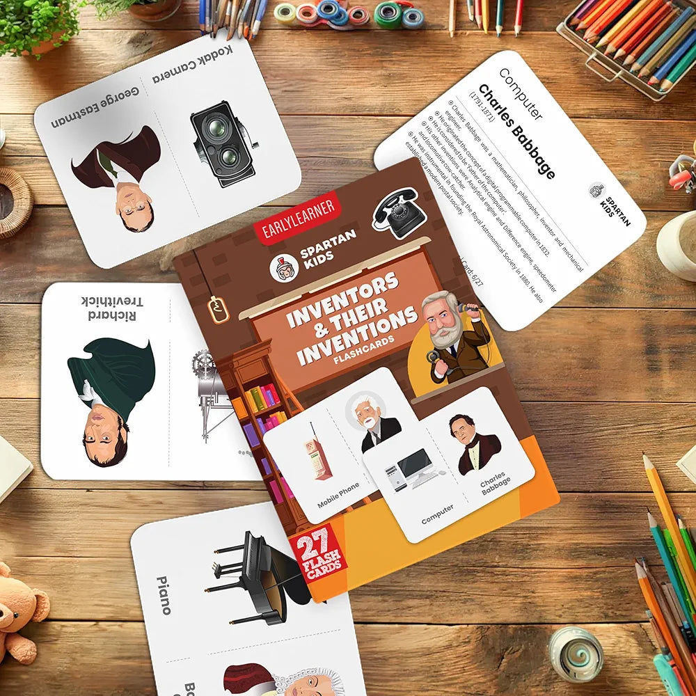 SPARTAN KIDS Inventors & Their Inventions Flash Cards for Kids | 27 Early Learning Language_Skills Flash Cards Easy & Fun Way of Learning 1 Year to 6 Years Babies