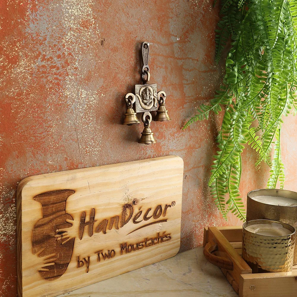 Two Moustaches Brass Om Ganesha Hanging Bells