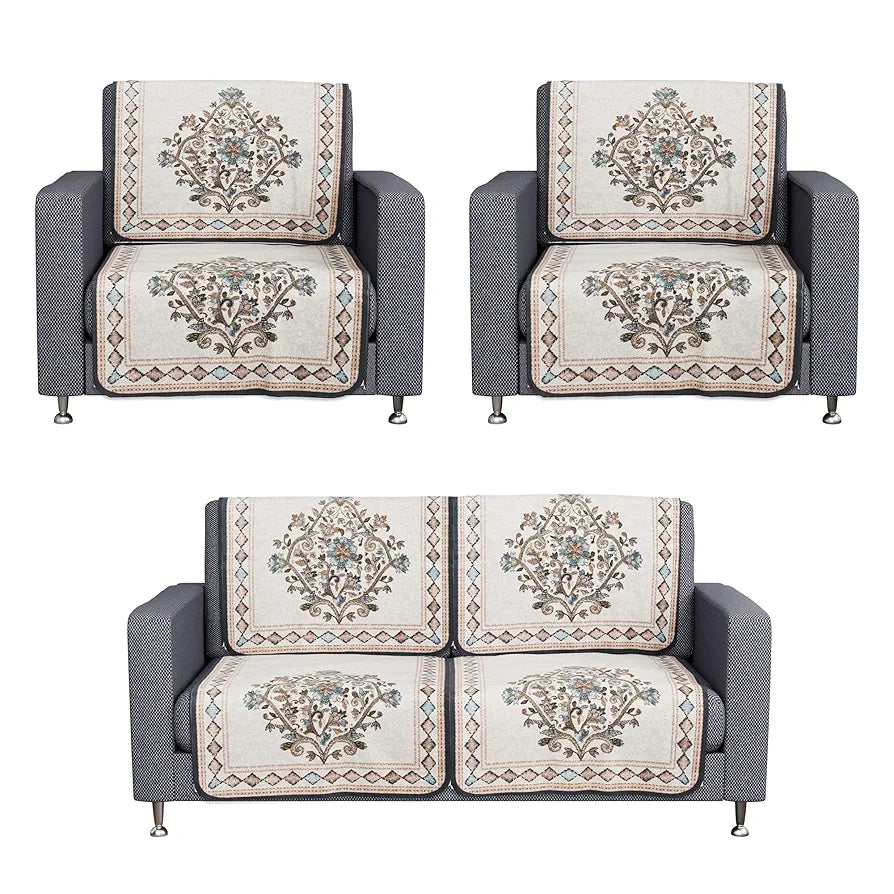 Kuber Industries Sofa Cover Net 2+1+1 Seater Sofa Slip Cover Set Flower Digital Embroidery Print-730 Green