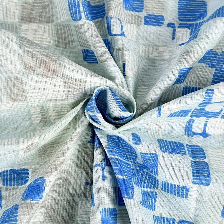 Divine Casa 144 TC 100% Pure Cotton Queen Size Double Bed Bedsheet with 2 Pillow Covers  Geometric Pixel Colour Blue White