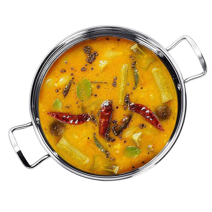 Sumeet Stainless Steel Induction Bottom Induction & Gas Stove Friendly Kadhai Size 11 (1.5 Liter) Silver