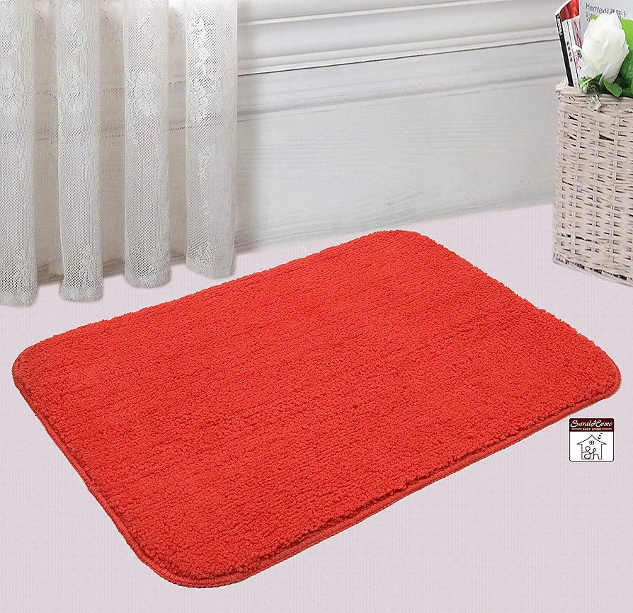 Saral Home Easy Living Microfiber Solid Rectangle Anti-skid Bath Mats Colour Red (Pack Of 2)