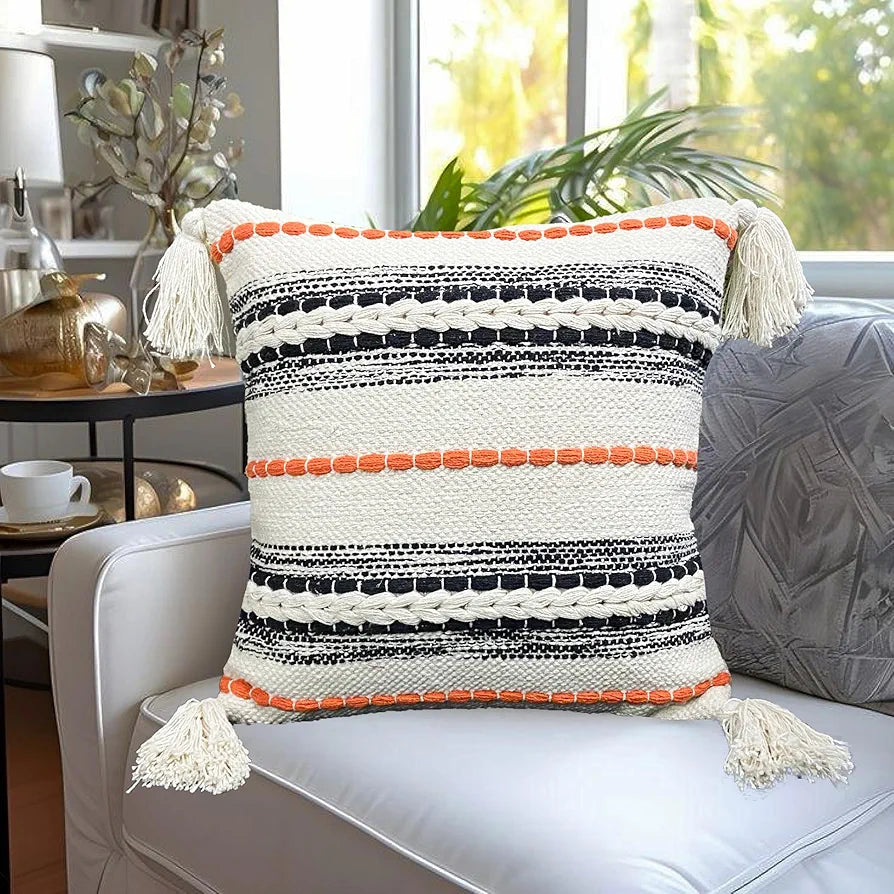 Sajavat Home Pure Cotton 3 Seater Sofa Throw with Cushion Cover Colour Beige Multi
