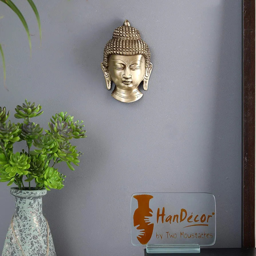 Two Moustaches Buddha Face Brass Wall Hanging