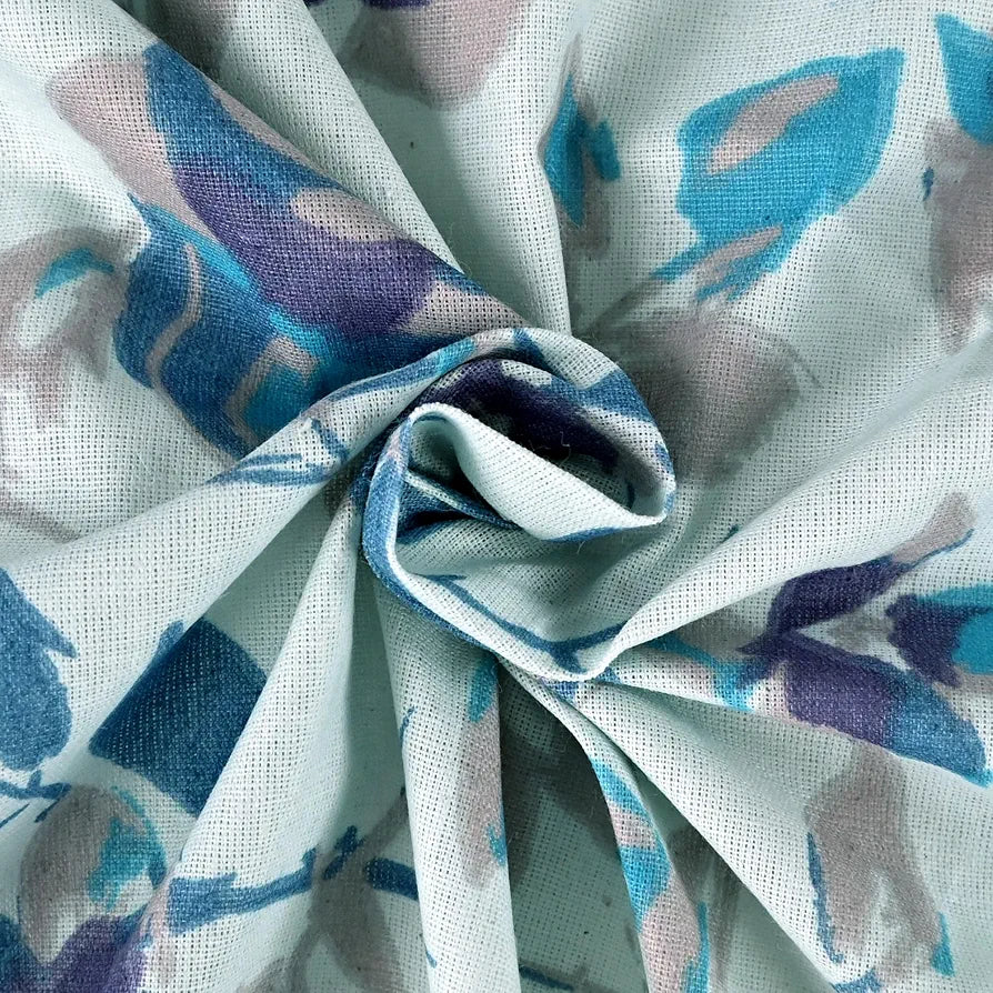 Divine Casa 144 TC Pure Cotton Double Bed Bedsheet with 2 Pillow Covers Floral Pattern Colour Sky Purple Blue