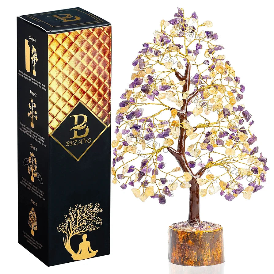 Bezavo Amethyst & Citrine Crystal Tree Feng Shui Tree of Life for Healing & Prosperity