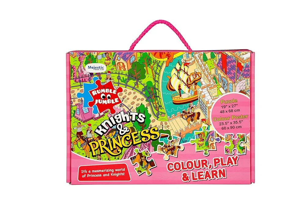 THE BOOK TREE Knights and Princess Fun and Educational Floor Puzzle by Majestic Book Club, Package Includes a Big Size Colouring Poster and Jigsaw Puzzle Packed in a Beautiful Box
